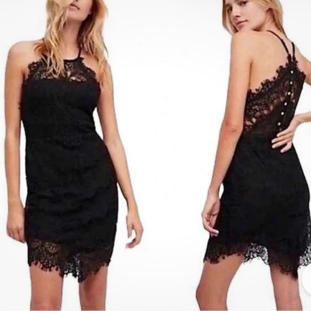 Free People Black Lace Backless Dress